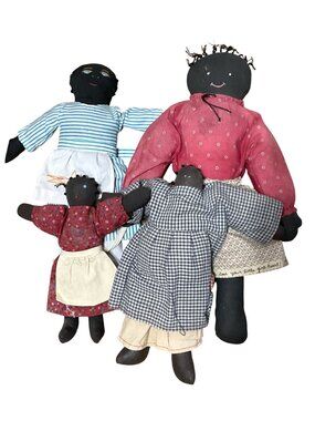 Handmade Cloth Rag Dolls Set Of Four W/ Traditional Outfits Embroidered Details